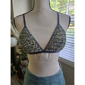 Aerie Ruffle Floral Mesh Bra In Blue And Green With Strappy Back Size M